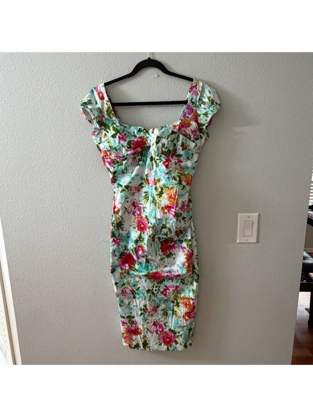 Stop Staring Floral Wiggle Dress LARGE USA Made Pinup Rockabilly Vintage Style